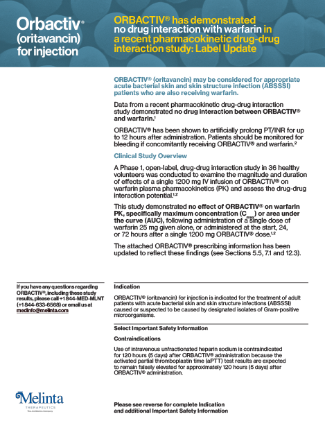 Orbactiv® (oritavancin) for injection order sheet